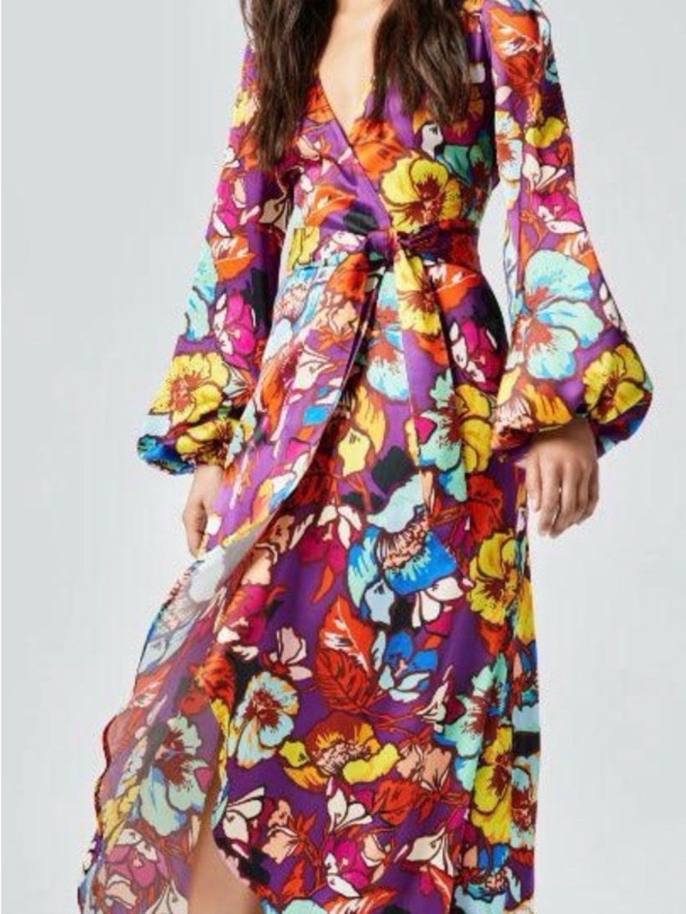 Smythe Multicolor Floral Wrap Dress in Purple